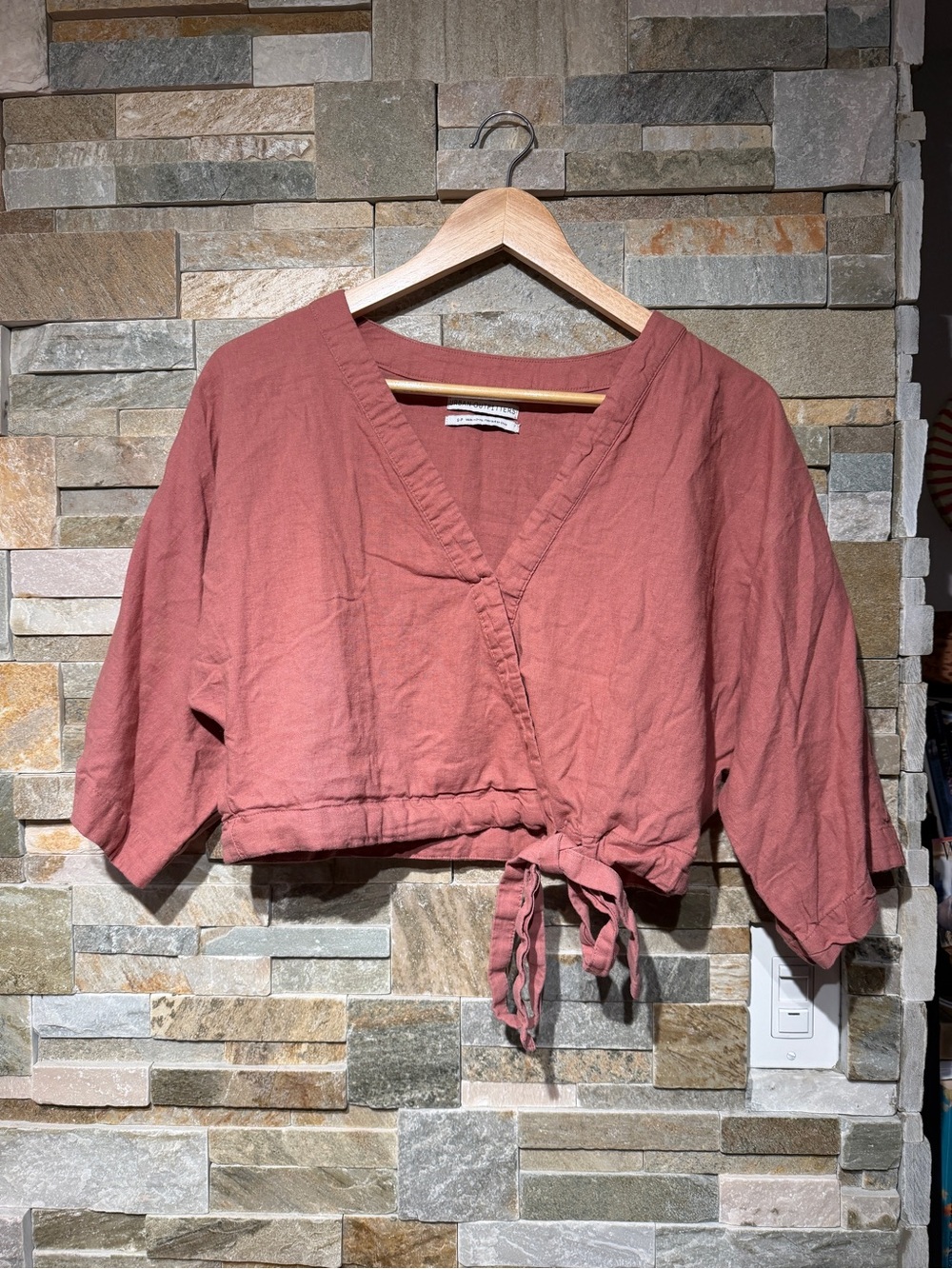 Urban Outfitters Tie-Front Crop Tunic in Dusty Rose